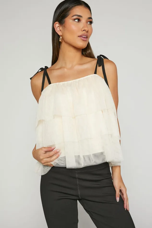 Ollea Top 8211 Tiered Tie Strap Top In Cream Women Showpo Tops