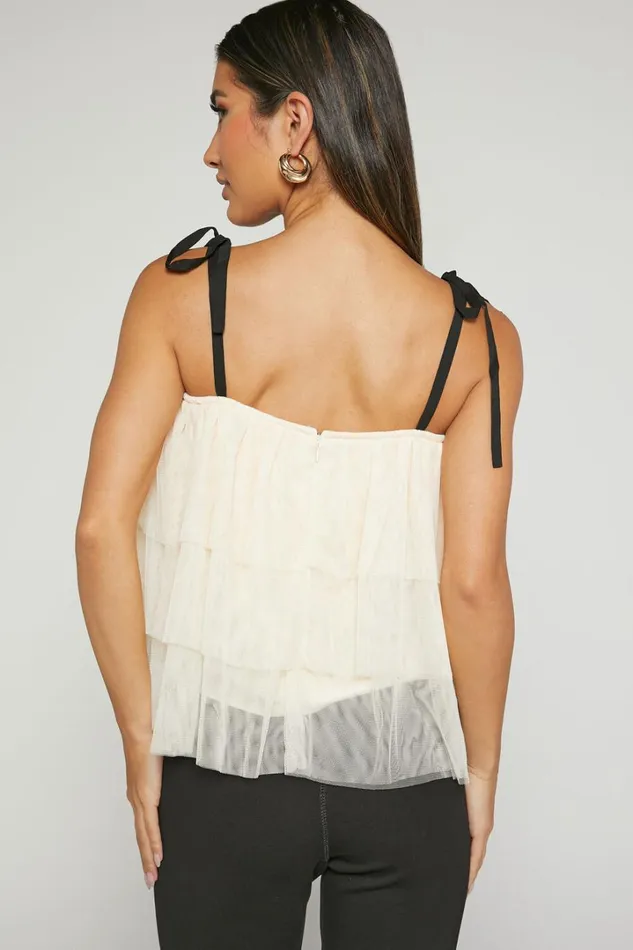 Ollea Top 8211 Tiered Tie Strap Top In Cream Women Showpo Tops