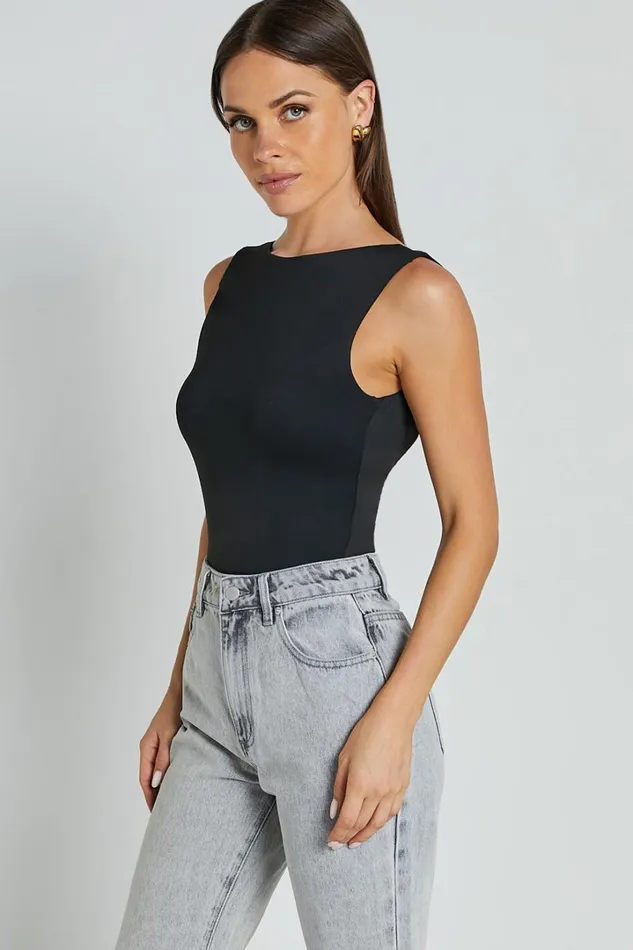 Ollie Bodysuit 8211 Boat Neck Low Back Bodysuit In Black Women Showpo Tops