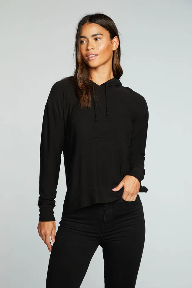 Outerwear Chaser Brand Womens Recycled Cozy Knit Pintuck Hoodie Pullover With Side Slits