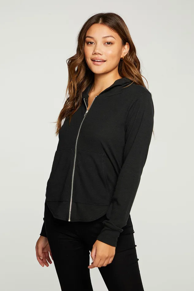 Outerwear Linen Rib Long Sleeve Shirttail Zip Up Hoodie Chaser Brand Womens