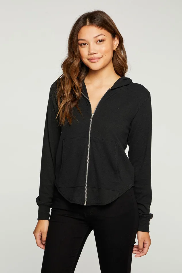 Outerwear Linen Rib Long Sleeve Shirttail Zip Up Hoodie Chaser Brand Womens