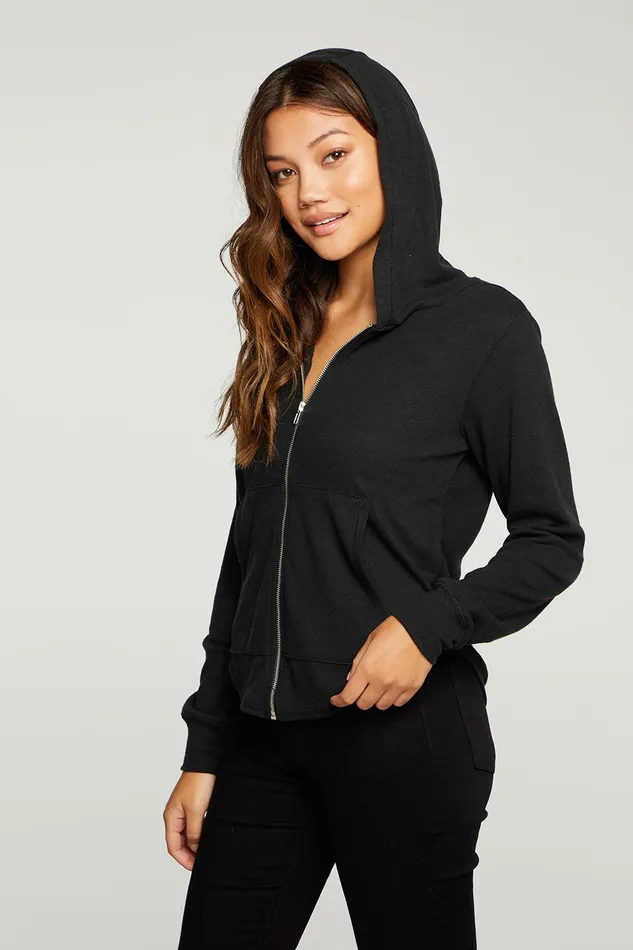 Outerwear Linen Rib Long Sleeve Shirttail Zip Up Hoodie Chaser Brand Womens
