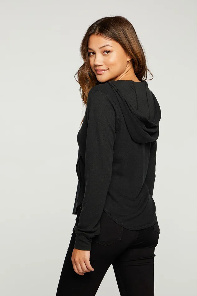 Outerwear Linen Rib Long Sleeve Shirttail Zip Up Hoodie Chaser Brand Womens