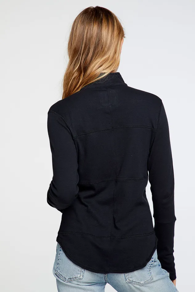 Outerwear Womens Chaser Brand Baby Rib Mock Neck Long Sleeve Thumbhole Jacket in True Black