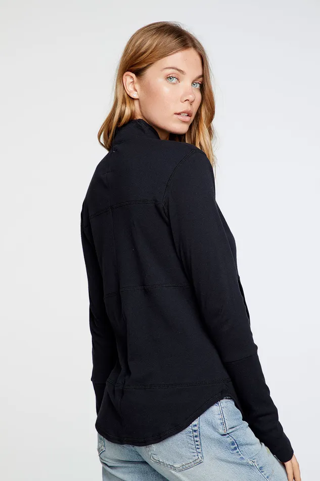 Outerwear Womens Chaser Brand Baby Rib Mock Neck Long Sleeve Thumbhole Jacket in True Black