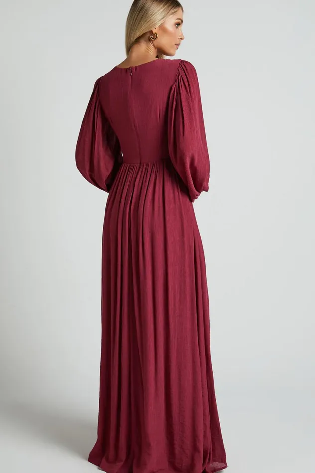 Paige Maxi Dress 8211 Side Cut Out Balloon Sleeve Dress In Mulberry Women Showpo Dresses
