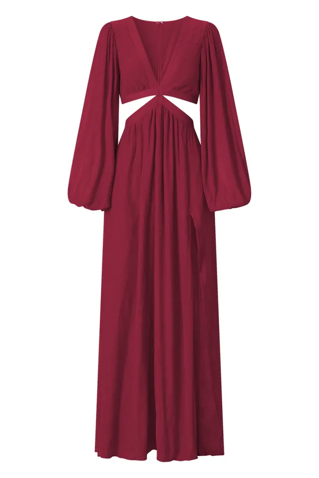 Paige Maxi Dress 8211 Side Cut Out Balloon Sleeve Dress In Mulberry Women Showpo Dresses
