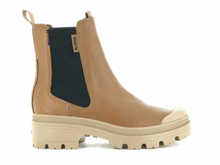 Palladium Pallabase Chelsea Leather Dear Brown Women Heel Boots