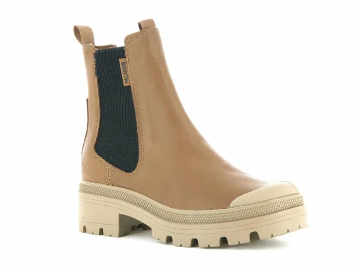 Palladium Pallabase Chelsea Leather Dear Brown Women Heel Boots