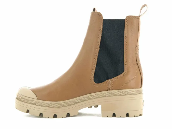 Palladium Pallabase Chelsea Leather Dear Brown Women Heel Boots