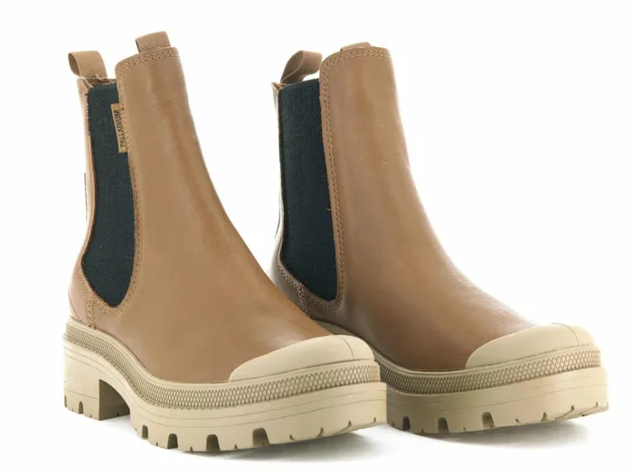 Palladium Pallabase Chelsea Leather Dear Brown Women Heel Boots