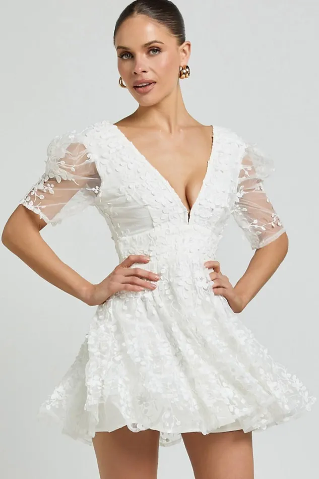 Pamela Mini Dress 8211 Embroidered Plunge Tiered Dress In White Women Showpo Dresses