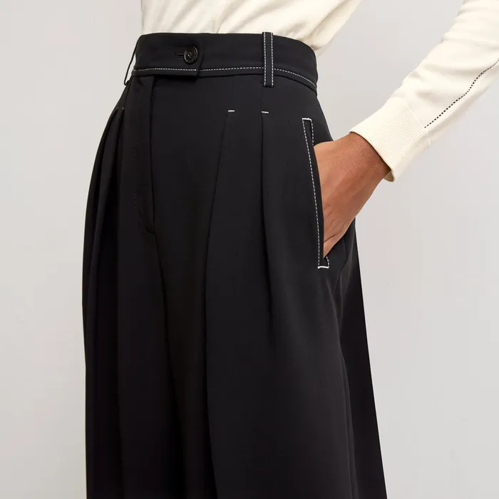 Pants The Bia Pleated Trouser 8211 Everyday Crepe with Topstitch Black With Topstitch 8211 M M LaFleur Women