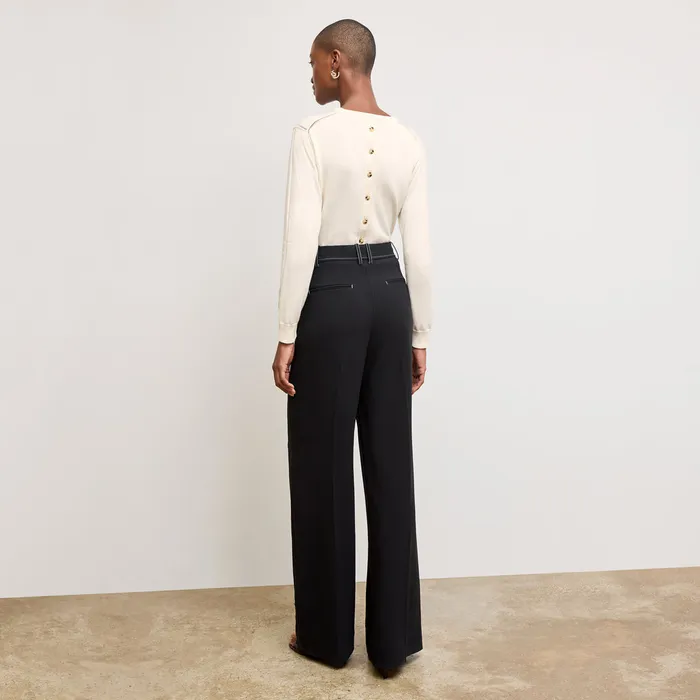 Pants The Bia Pleated Trouser 8211 Everyday Crepe with Topstitch Black With Topstitch 8211 M M LaFleur Women