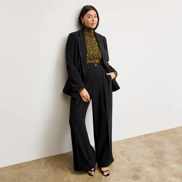 Pants The Bia Pleated Trouser 8211 Everyday Crepe with Topstitch Black With Topstitch 8211 M M LaFleur Women