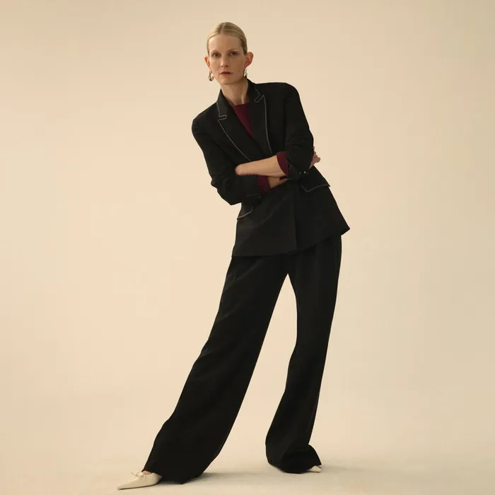 Pants The Bia Pleated Trouser 8211 Everyday Crepe with Topstitch Black With Topstitch 8211 M M LaFleur Women