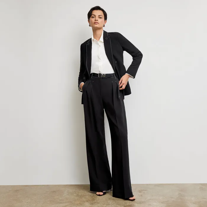 Pants The Bia Pleated Trouser 8211 Everyday Crepe with Topstitch Black With Topstitch 8211 M M LaFleur Women