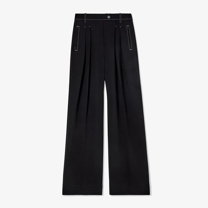 Pants The Bia Pleated Trouser 8211 Everyday Crepe with Topstitch Black With Topstitch 8211 M M LaFleur Women