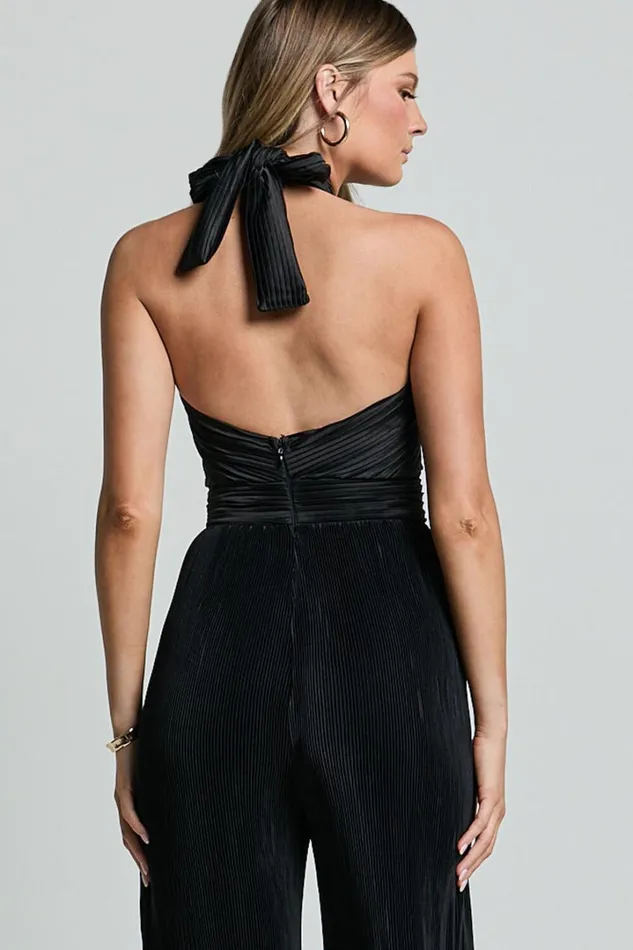 Paris Jumpsuit 8211 Plisse Halter Neck Wide Leg Jumpsuit In Black Women Showpo Jumpsuits