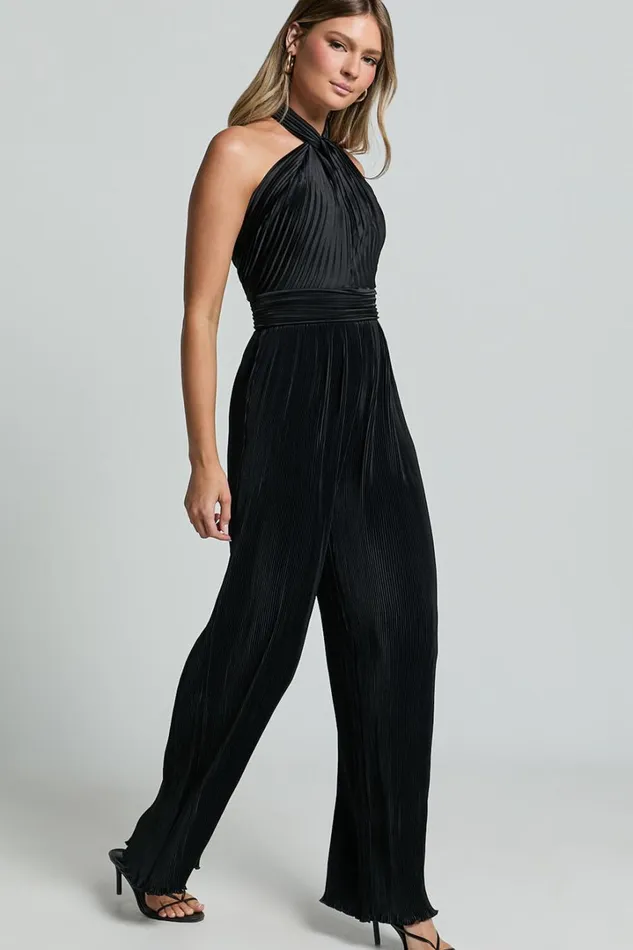 Paris Jumpsuit 8211 Plisse Halter Neck Wide Leg Jumpsuit In Black Women Showpo Jumpsuits