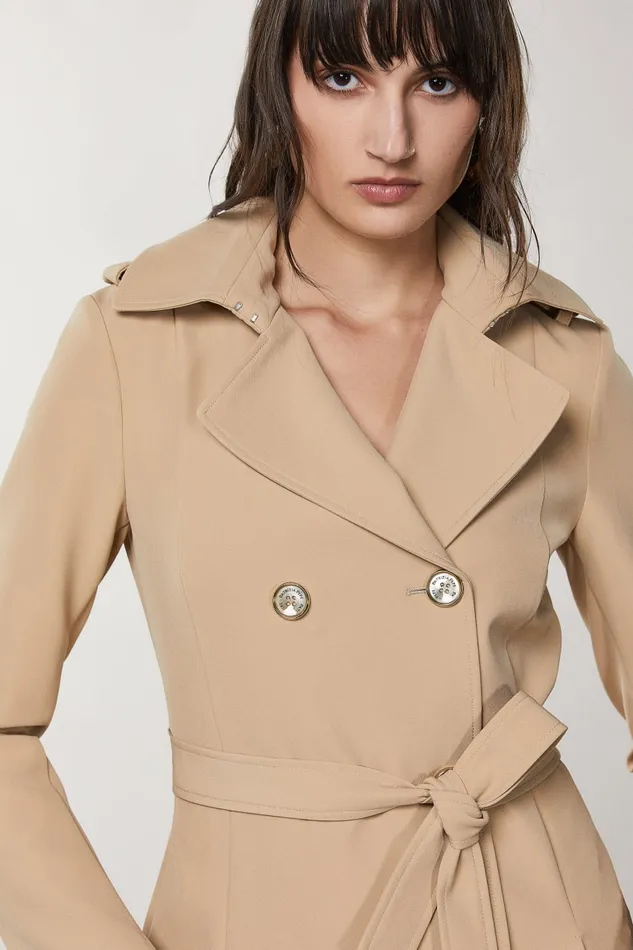 Patrizia Pepe Beige 2 Button Jacket Triking Beige Apparel Trench Coats