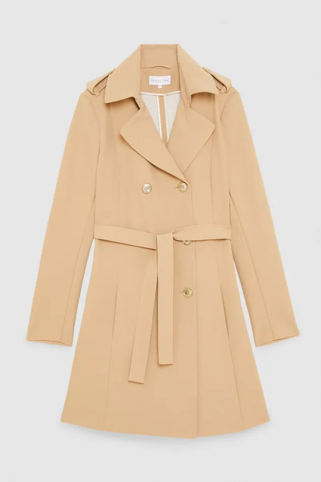 Patrizia Pepe Beige 2 Button Jacket Triking Beige Apparel Trench Coats