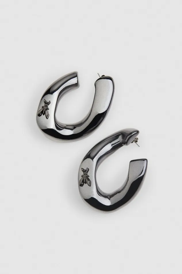 Patrizia Pepe Black Maxi Chain Earrings Dark Gun Metal Accessories