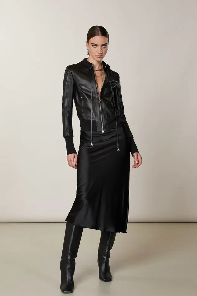 Patrizia Pepe Black Nappa Lambskin Jacket Nero Apparel Leather Jackets