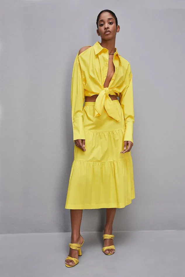 Patrizia Pepe Cotton Poplin Midi Skirt Yellow Dynamic Yellow Apparel Midi