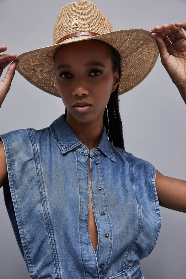Patrizia Pepe Cowboy Hat With Leather Strap White Natural Accessories