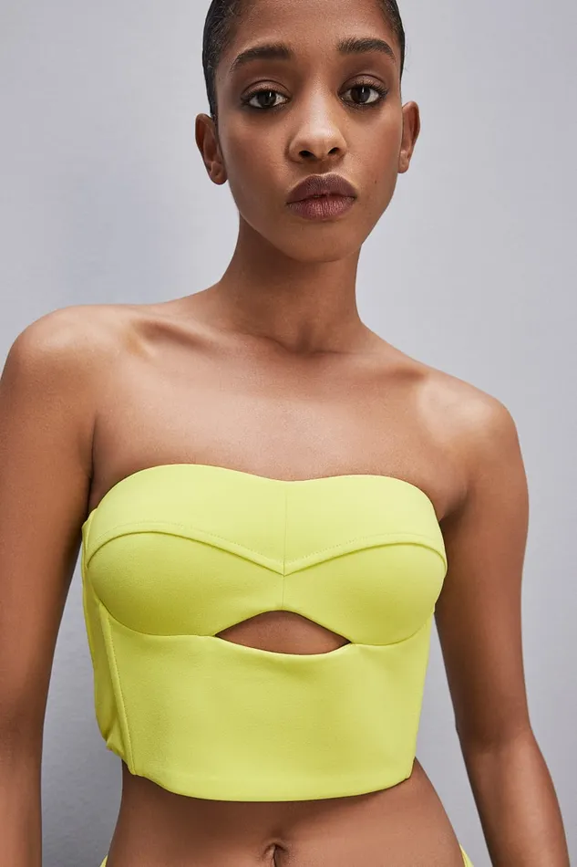 Patrizia Pepe Cutout Bustier Top In Sabl Crepe Fabric Yellow Citrus Yellow Apparel Tops Patrizia Pepe Cutout Bustier Top In Sabl Crepe Fabric Yellow Citrus Yellow Apparel Tops