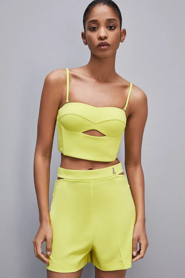 Patrizia Pepe Cutout Bustier Top In Sabl Crepe Fabric Yellow Citrus Yellow Apparel Tops