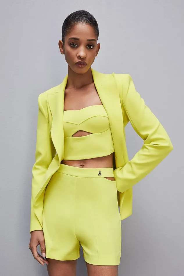 Patrizia Pepe Cutout Bustier Top In Sabl Crepe Fabric Yellow Citrus Yellow Apparel Tops