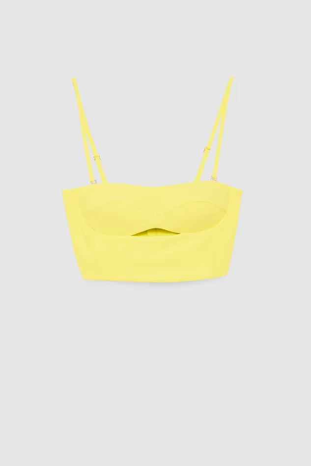 Patrizia Pepe Cutout Bustier Top In Sabl Crepe Fabric Yellow Citrus Yellow Apparel Tops