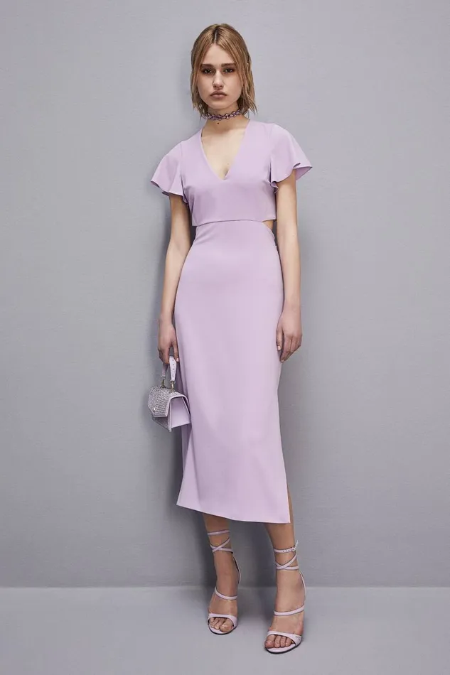 Patrizia Pepe Cutout Midi Dress In Sabl Crepe Purple Iris Lilac Apparel Midi