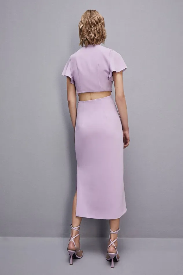 Patrizia Pepe Cutout Midi Dress In Sabl Crepe Purple Iris Lilac Apparel Midi