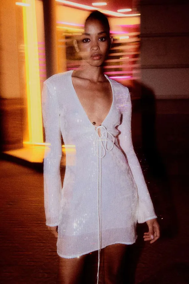 Patrizia Pepe Essential Allover Sequined Stretch Tulle Dress White Bianco Sequins Apparel Mini