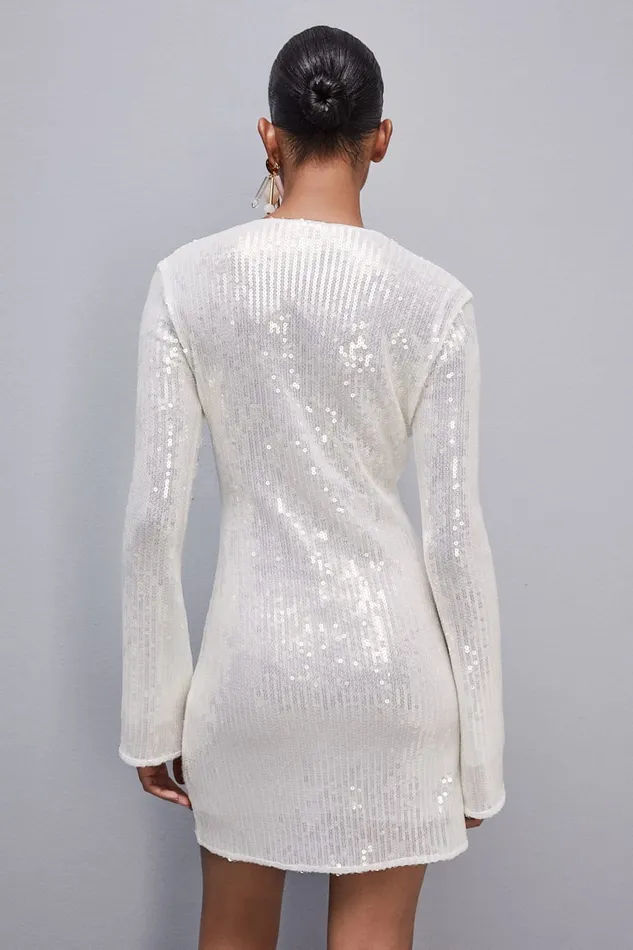 Patrizia Pepe Essential Allover Sequined Stretch Tulle Dress White Bianco Sequins Apparel Mini