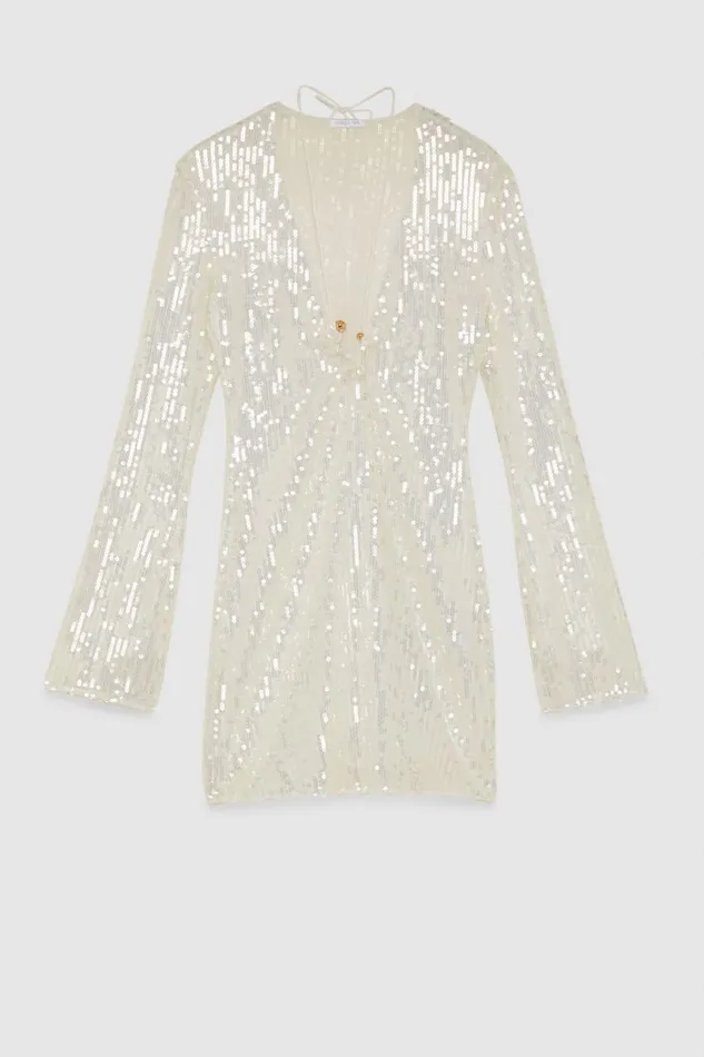 Patrizia Pepe Essential Allover Sequined Stretch Tulle Dress White Bianco Sequins Apparel Mini