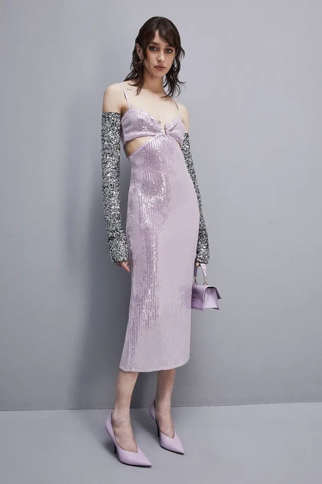 Patrizia Pepe Essential Allover Sleeveless Sequined Dress Pink Iris Lilac Sequins Apparel Midi
