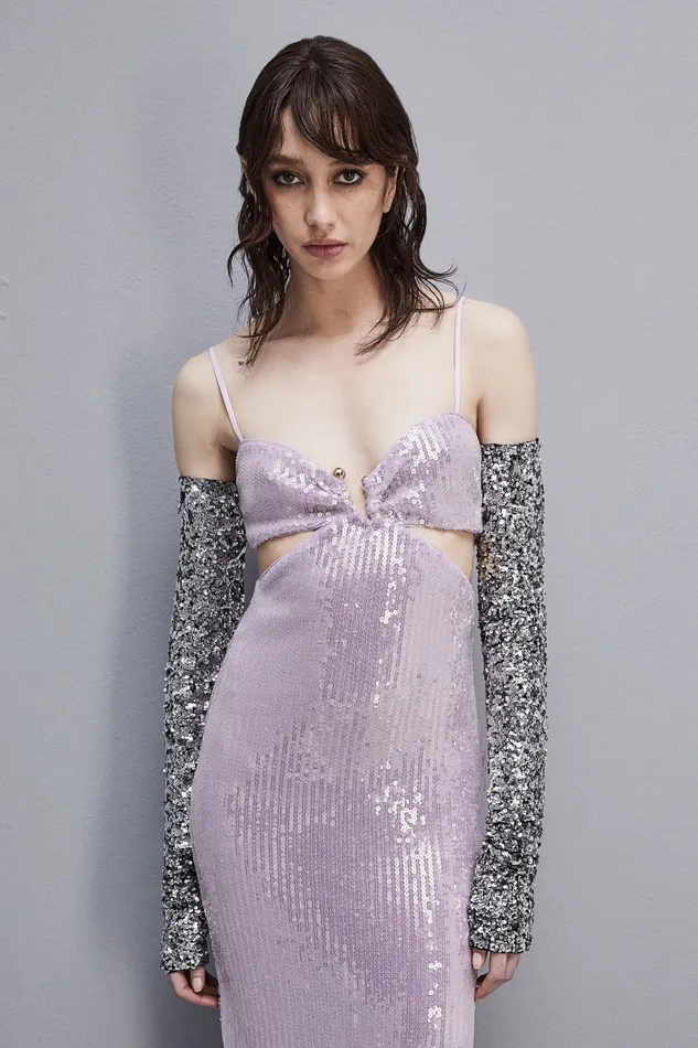 Patrizia Pepe Essential Allover Sleeveless Sequined Dress Pink Iris Lilac Sequins Apparel Midi