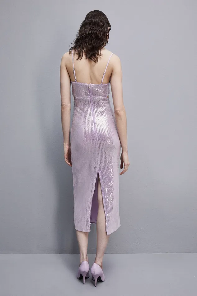 Patrizia Pepe Essential Allover Sleeveless Sequined Dress Pink Iris Lilac Sequins Apparel Midi