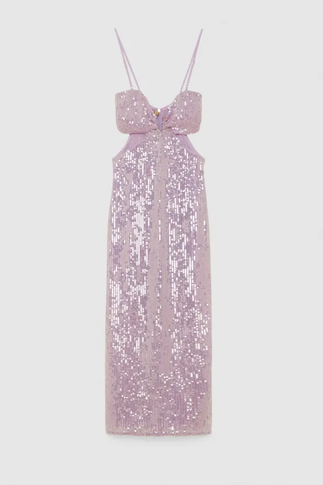 Patrizia Pepe Essential Allover Sleeveless Sequined Dress Pink Iris Lilac Sequins Apparel Midi
