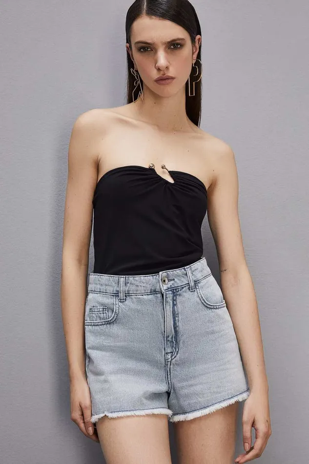 Patrizia Pepe Essential Bandeau Top With Dcollet Neckline Black Nero Apparel Tops