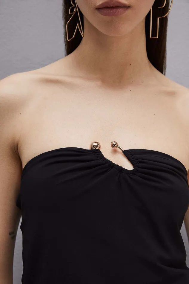 Patrizia Pepe Essential Bandeau Top With Dcollet Neckline Black Nero Apparel Tops
