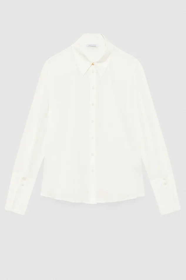 Patrizia Pepe Essential Crepe Longsleeved Shirt White Bianco Apparel Shirts
