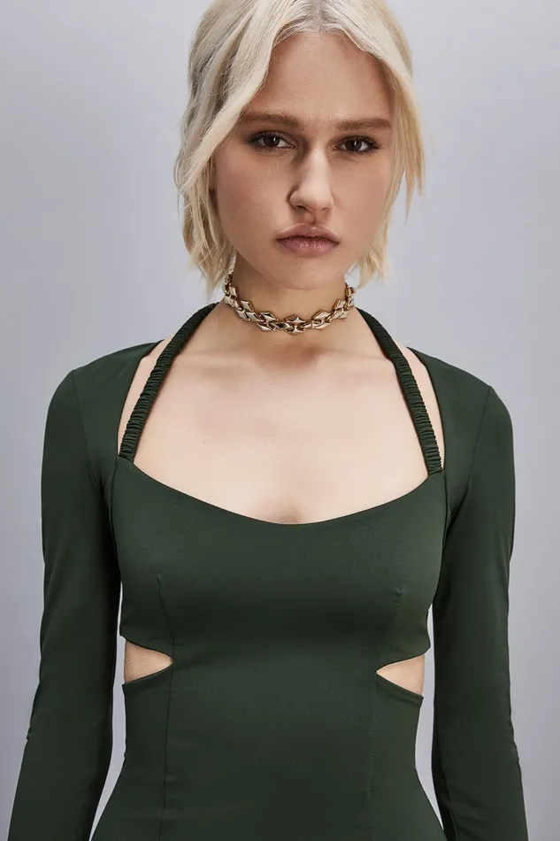 Patrizia Pepe Essential Jersey Midi Dress Green Tuscany Green Apparel Midi
