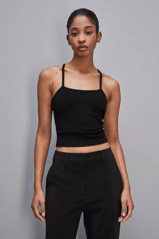 Patrizia Pepe Essential Ribbed Viscose Tank Top Black Nero Apparel Tops