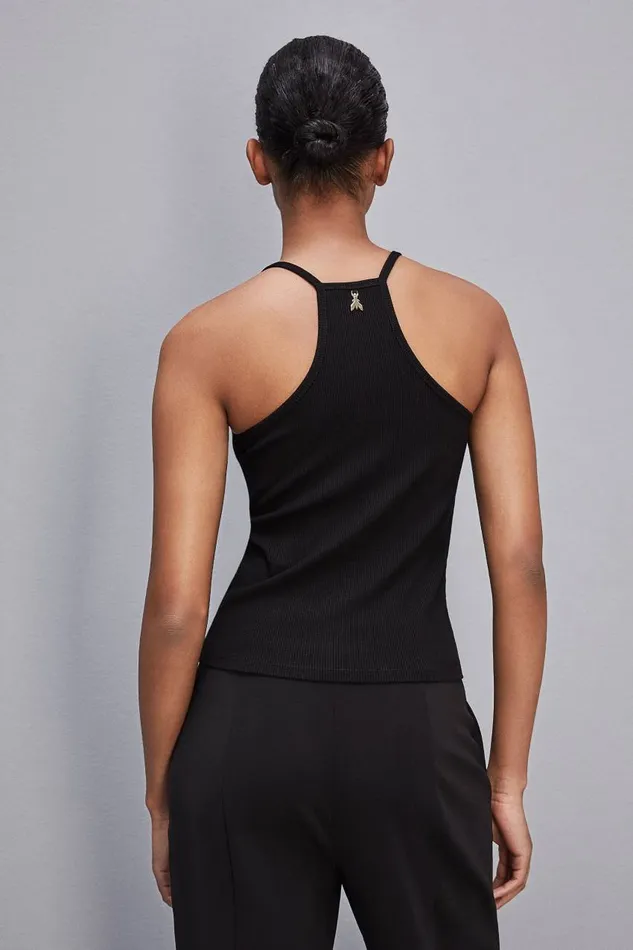 Patrizia Pepe Essential Ribbed Viscose Tank Top Black Nero Apparel Tops